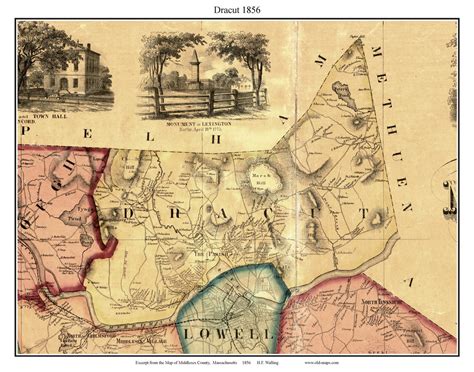 Dracut Massachusetts 1856 Old Town Map Custom Print Middlesex Co