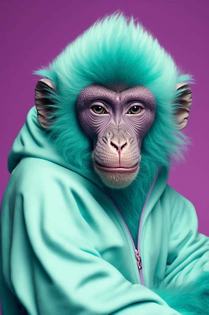 Premium Photo Close Up Of A Monkey Wearing A Hoodie