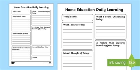 Editable Home Education Daily Learning Journal Writing Template