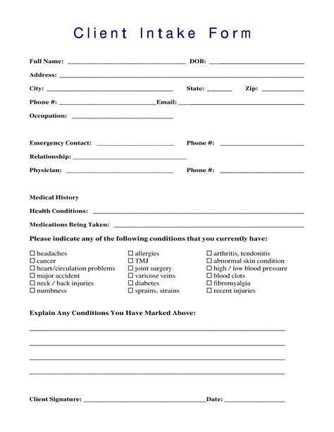 Printable Free Client Intake Forms In Pdf Ms Word Excel New Customer