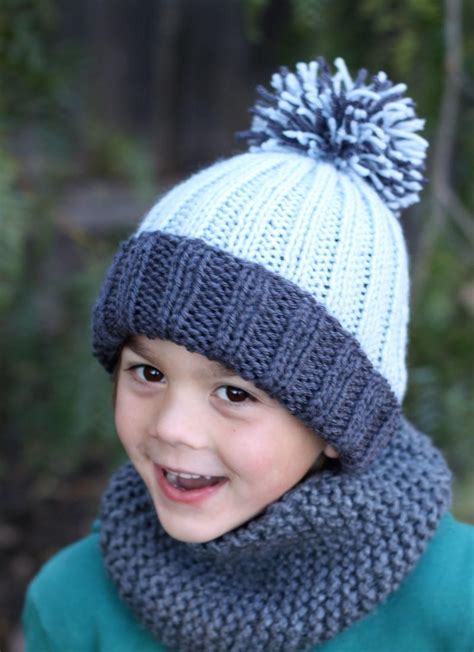Beginner Easy Ribbed Pom Hat Knitted Hats Kids Knitting Patterns