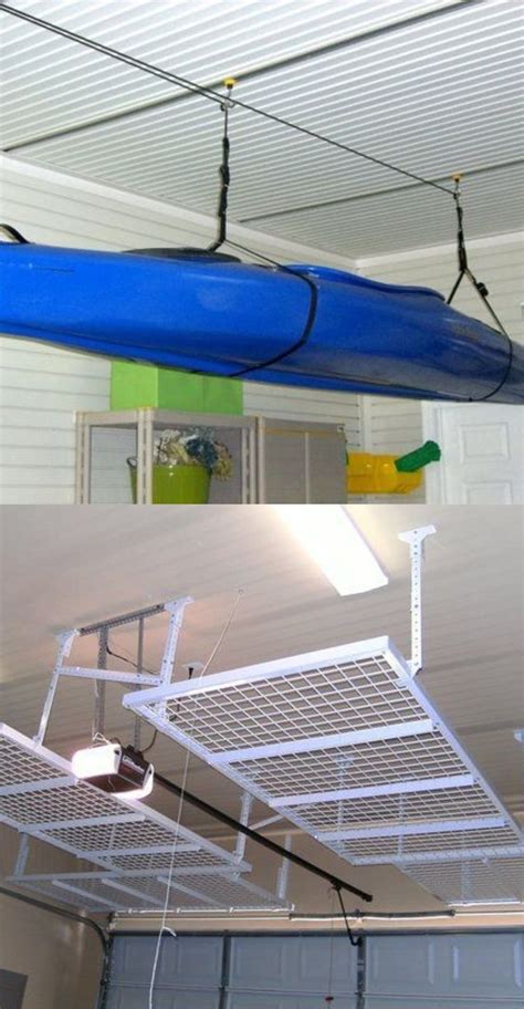 How about creating a suspended, sliding storage system where you could keep all your tools and other goodies? The most incredible garage ceiling ideas. # ...