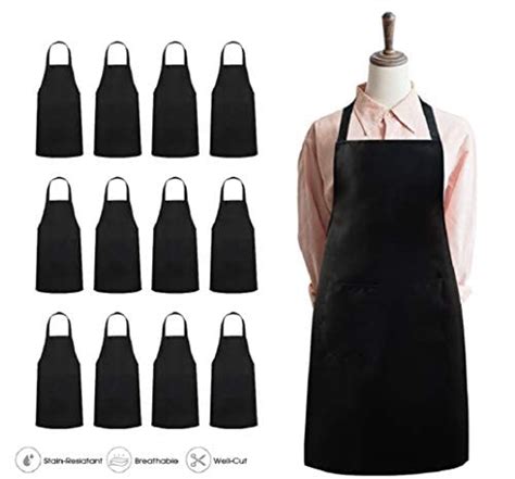 Zncmrr 12 Pack Bib Apron Bulk Unisex Black Chef Apron With 2 Pockets Durable Breathable Aprons