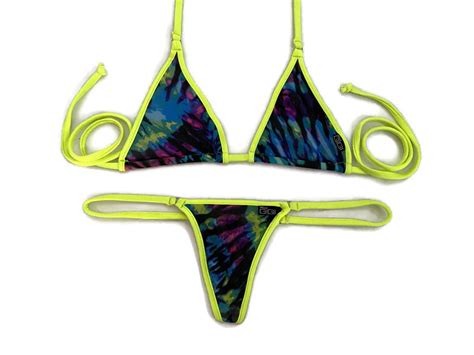 Neon Tie Dye Sheer Mini Triangle Bikini Set Micro Gigi