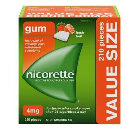 nicorette nicotine gum quit smoking aid fresh fruit 4mg 210 pieces walmart ca