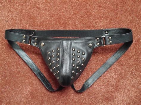 Mens Underwear Genuine Real Leather Cod Piece Thong Jock Jockstraps
