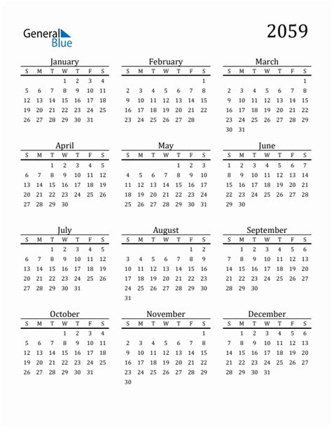 Free 2059 Calendars In Pdf Word Excel