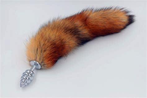 screw plugs real fox tail spiral butt anal plug 35cm long real fox tails metal anal sex toy drop