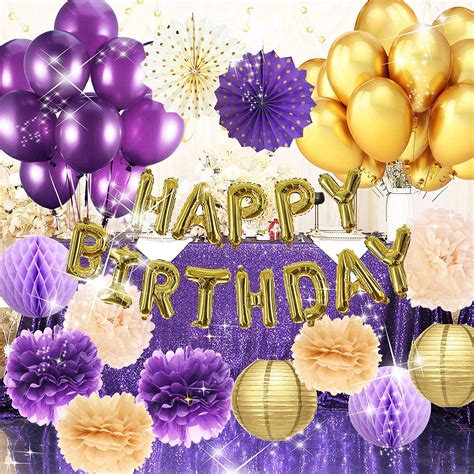 buy purple gold birthday decorations for women gold happy birthday balloons polka dot fans