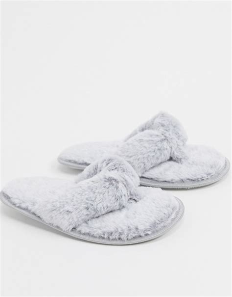 Loungeable Fluffy Thong Slipper In Two Tone Gray Asos