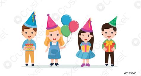 Children Celebrating A Birthday Party Vector Illustration Stock