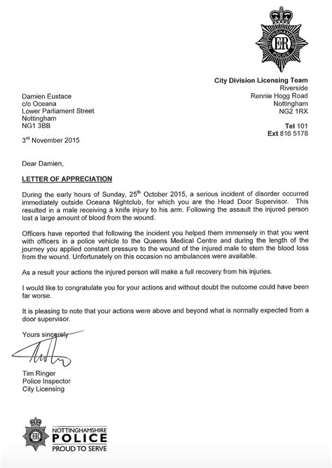 Letter Of Appreciation For Police Officer