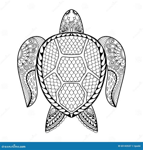 Hand Drawn Sea Turtle For Adult Coloring Pages In Doodle Zentangle