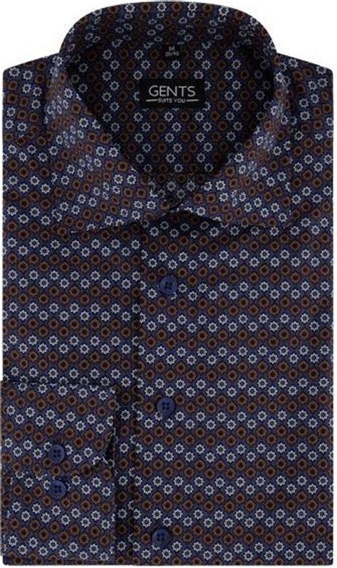 Gents Overhemd Heren Volwassenen Bloempatroon Blauw Maat M 3940