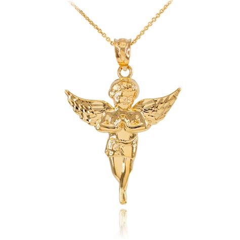 Gold Diamond Cut Angel Pendant Necklace