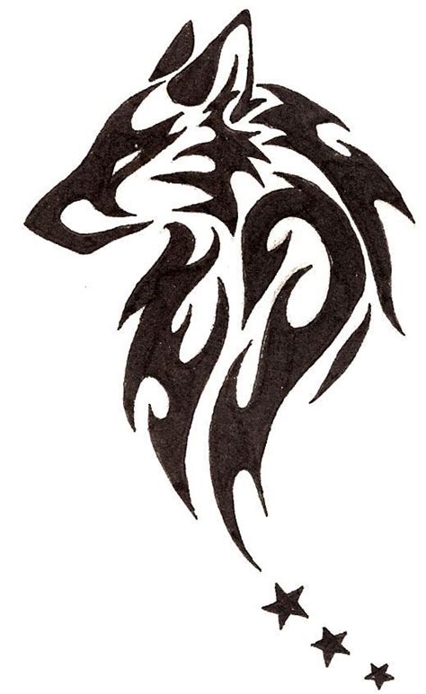 Beautiful Tribal Wolf Head With Stars Tattoo Design T Shirt Tribal