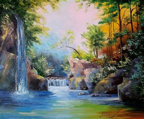 Olha Darchuk In The Woods Near The Waterfall Waterfall Paintings