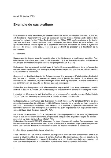 Cas Pratique Succession Mardi F Vrier Exemple De Cas Pratique