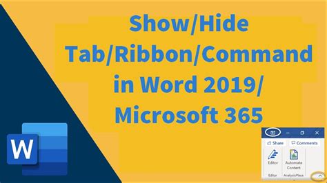 How To Hide Or Show Ribbon In Microsoft Word Youtube