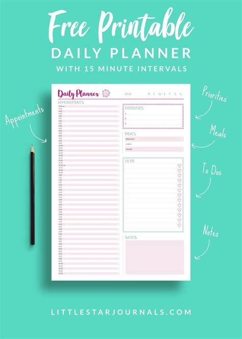 Daily Planner With 15 Minute Increments Example Calendar Printable