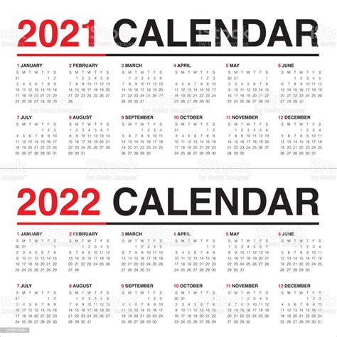 Jahr 2021 2022 Kalender Vektordesignvorlage Stock Vektor Art Und Mehr