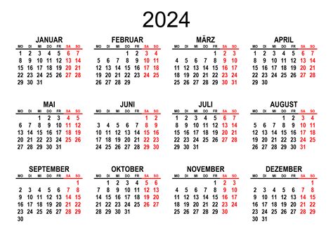 Jahreskalender 2024 Kalendersu