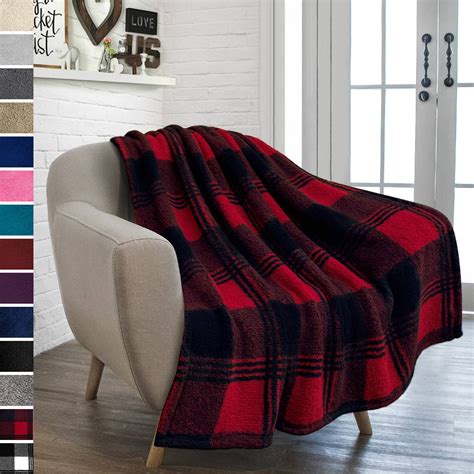 Pavilia Buffalo Check Sherpa Throw Blanket Black Red Checkered Plaid