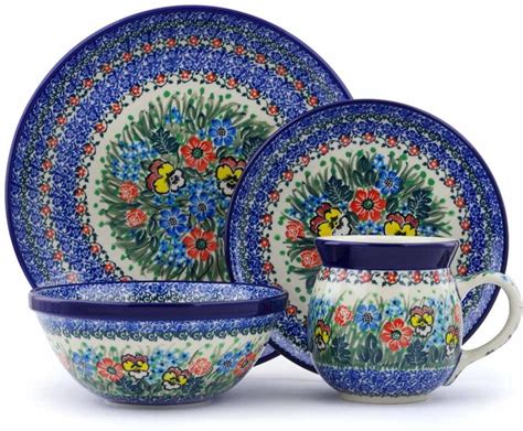 Polish Pottery 4 Piece Place Setting Polmedia Country Bouquet Theme