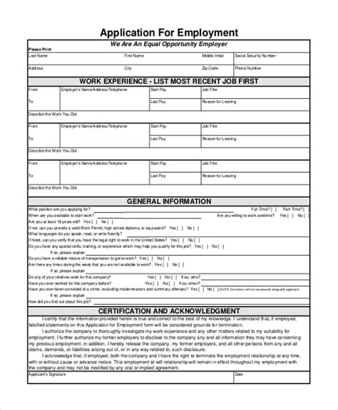Free 12 Sample Application For Employment Forms In Pdf Excel Ms Word