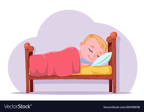 Cute Cartoon Boy Sleep In Bed Good Dream Rest Vector Image