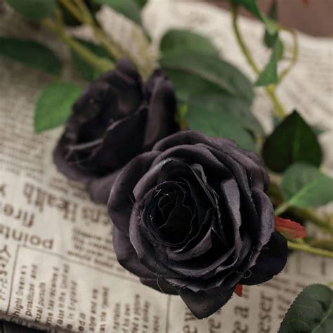 pack of 2 33 black silk long stem roses faux flowers rose bouquet in 2021 black rose