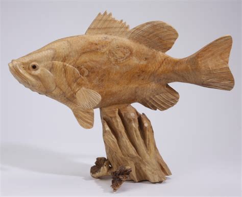 Sold At Auction Hand Carved Wood Fish Sculpture 24l