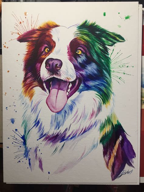 Border Collie Watercolor Dog Painting Pop Art Border Collie Art Dog