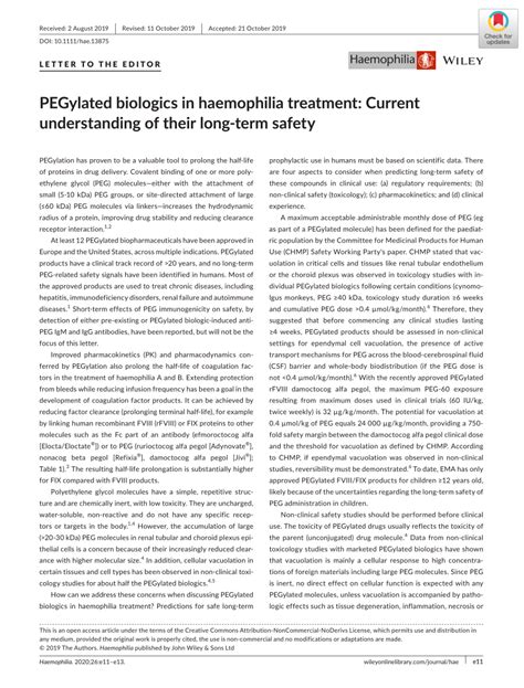 Pdf Pegylated Biologics In Haemophilia Treatment Current