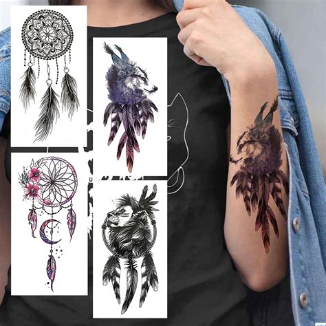 black henna mehndi fake temporary tattoos for women men adult dreamcatcher tattoo sticker