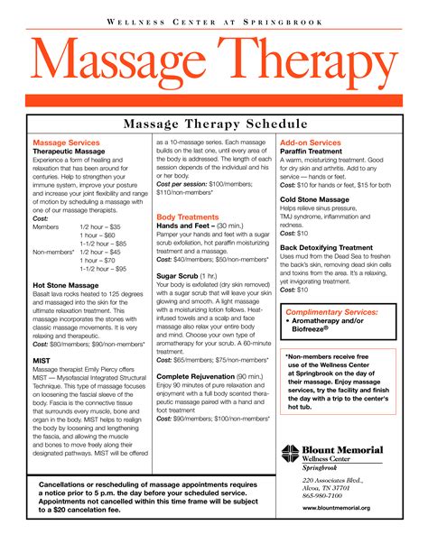 massage therapy schedule templates at