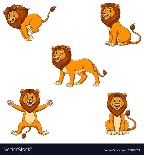 Cartoon Lion Set With Different Pose Royalty Free Vector