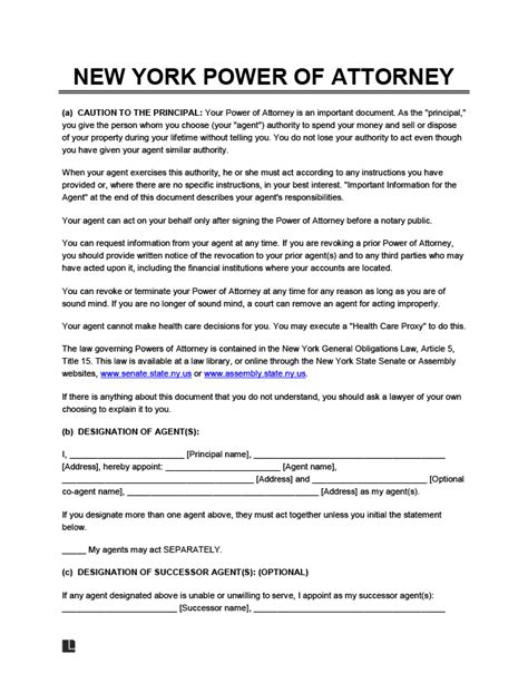 Free New York General Power Of Attorney Form Pdf And Word