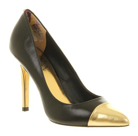 Ted Baker Saysa High Heel Court Shoe Black Gold Metallic In Black Lyst