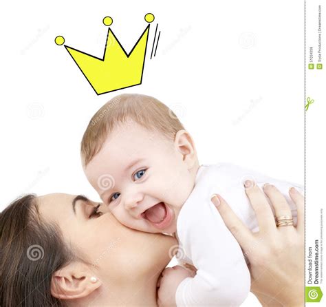 Happy Mother Kissing And Holding Baby Stock Photo Image