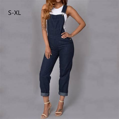 Women Casual Jumpsuits 2018 Spring Autumn Denim Jeans Full Length Overalls Pockets Strap Jeans