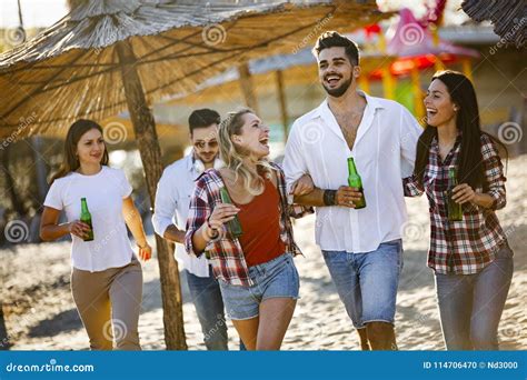 Group Of Happy Young People Enjoying Summer Vacation Stock Photo