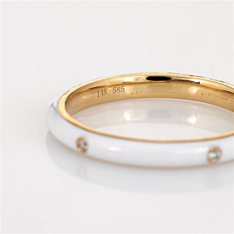 White Enamel Ring Sz 7 Diamond 14k Yellow Gold Fine Jewelry Stacking B Sophie Jane