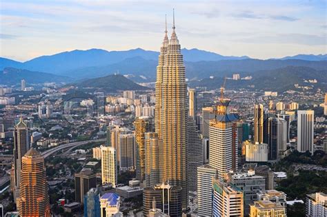 The main terminal building covers 390,000 square metres and the departure hall and arrival hall are located at this building. Aerial view of Kuala Lumpur Downtown at ... | Stock Photo ...