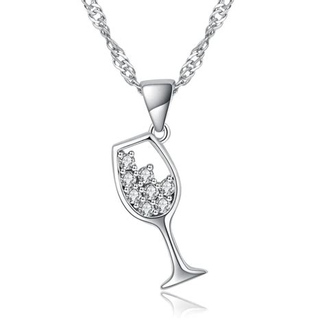 Red Wine Bottle Jewelry Necklace For Women Geometric Pattern Silver
