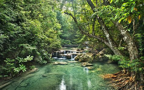 2k Free Download Kuang Si Waterfall Jungle Waterfalls Luang