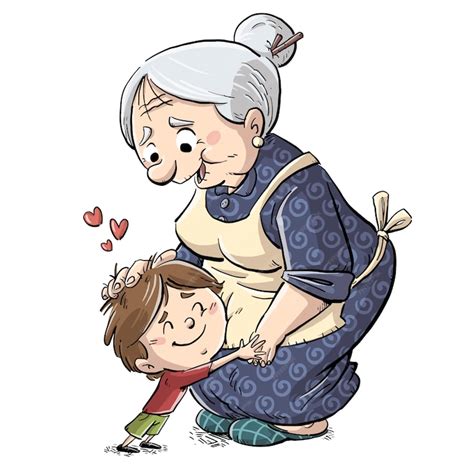 Niño Abrazando A Su Abuela Vector Premium