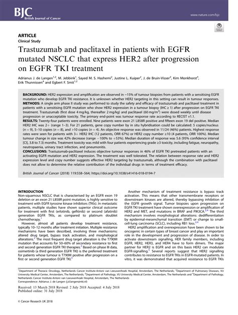 Pdf Trastuzumab And Paclitaxel In Patients With Egfr Mutated Nsclc