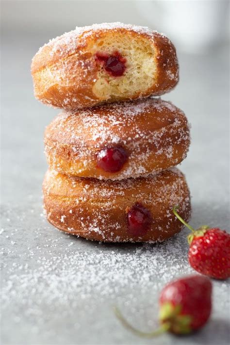 Homemade Jelly Doughnuts With Strawberry Jam Sufganiyot · My Three Seasons Recipe Jelly