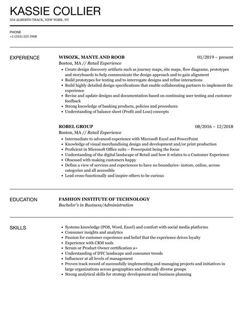 Work Experience Resume Retail